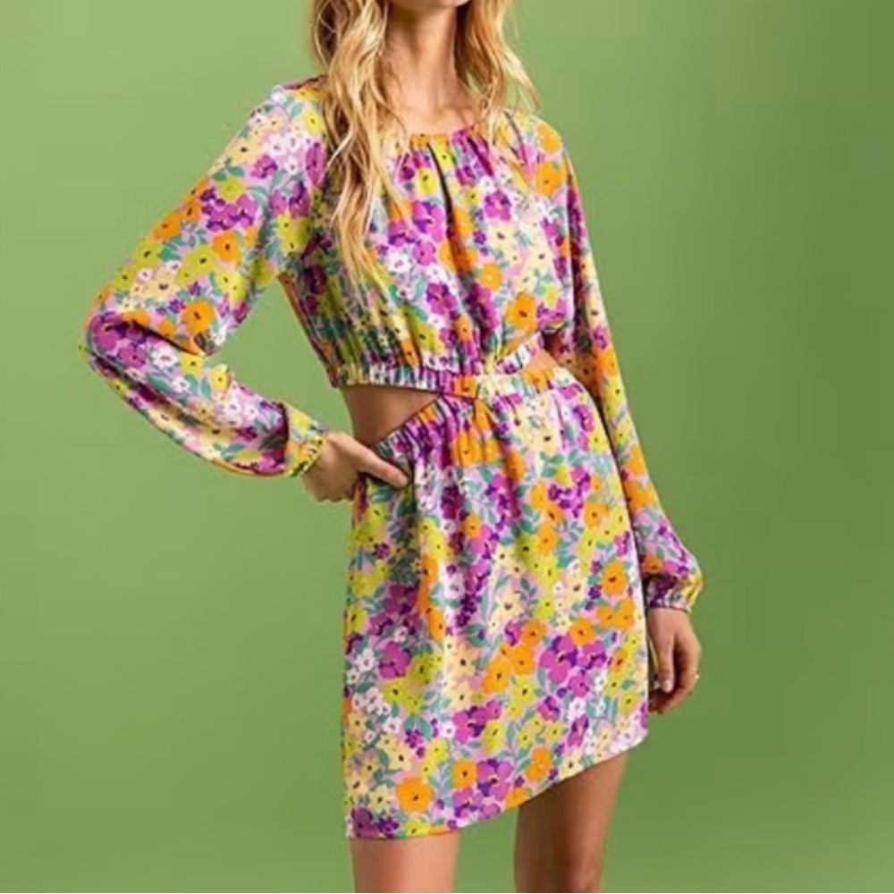 Sanctuary Floral Long Sleeve Dress Size M NWT Lined Cutout‎ Waist
